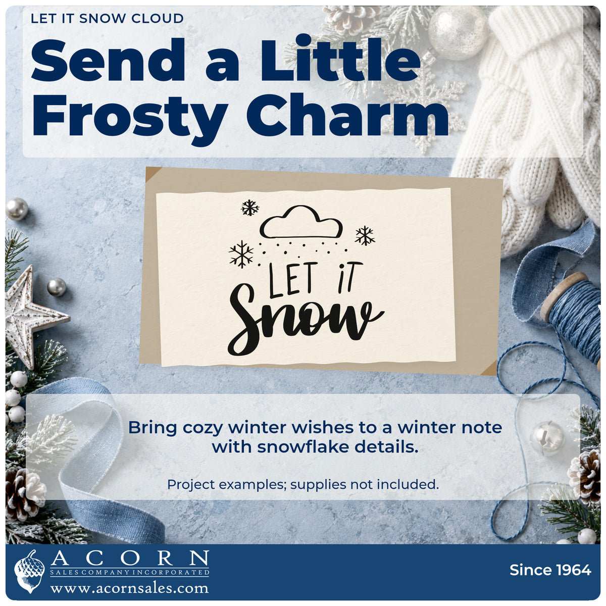 A finished handmade project stamped with the Let It Snow Cloud Snowflakes PSI Pre-Inked Stamp, ideal for forecast album page.