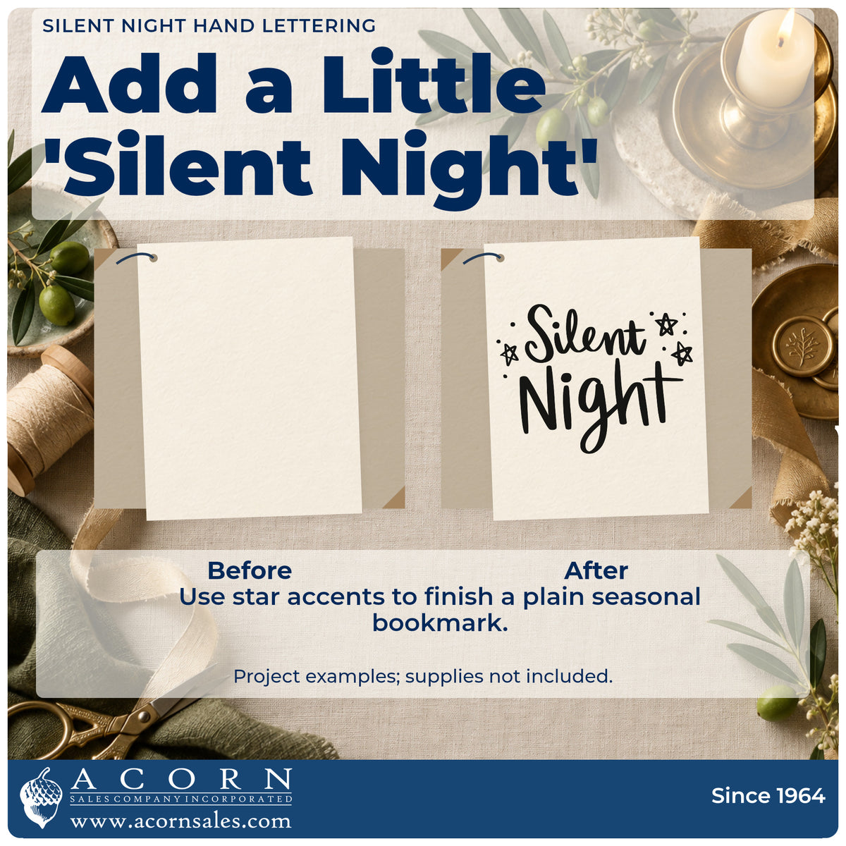 Before and after of a plain item finished with the Silent Night Craft Stamp – Self-Inking, a quick upgrade for framed ceiling view.