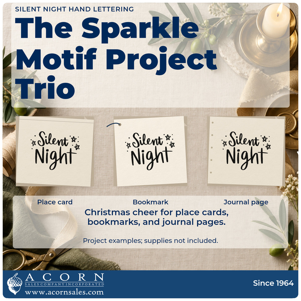 Three project examples made with the Silent Night Stamp – Premium Vintage Pro Wooden, including observation log sheet.