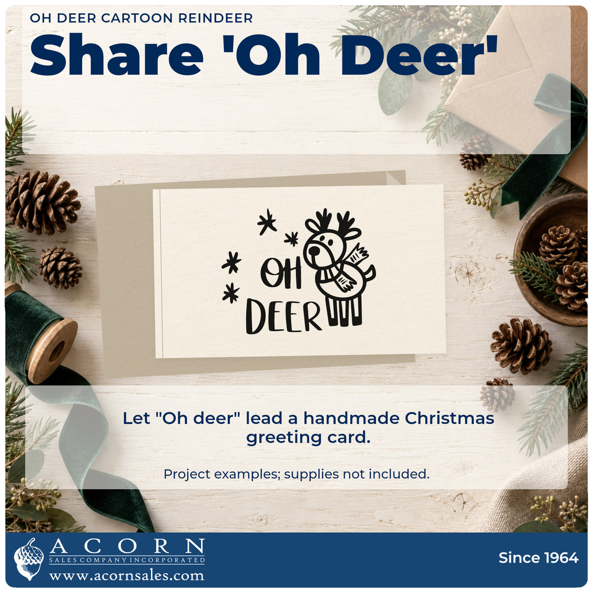 A finished handmade project stamped with the Vintage Pro Oh Deer Cartoon Reindeer Premium Wooden Stamp, ideal for story album page.
