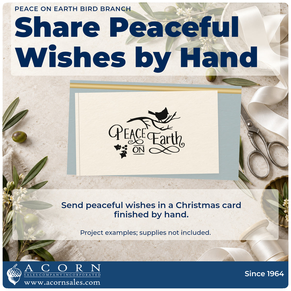 A finished handmade project stamped with the Peace On Earth Bird Branch Holly Slim Pre-Inked Stamp, ideal for bird count album.