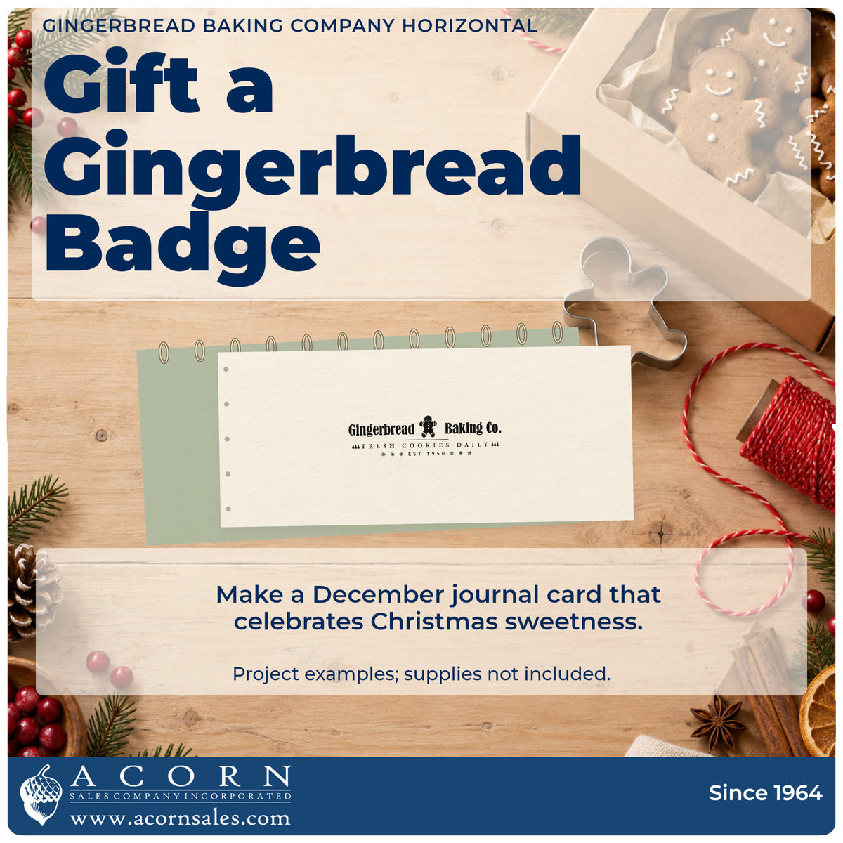 A finished handmade project stamped with the Gingerbread Baking Company Horizontal Stamp – Wood Handle, ideal for logo study album.