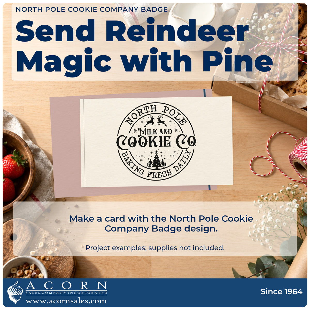 A finished handmade project stamped with the Duo Hand North Pole Cookie Company Badge Rubber Stamp, ideal for route album page.