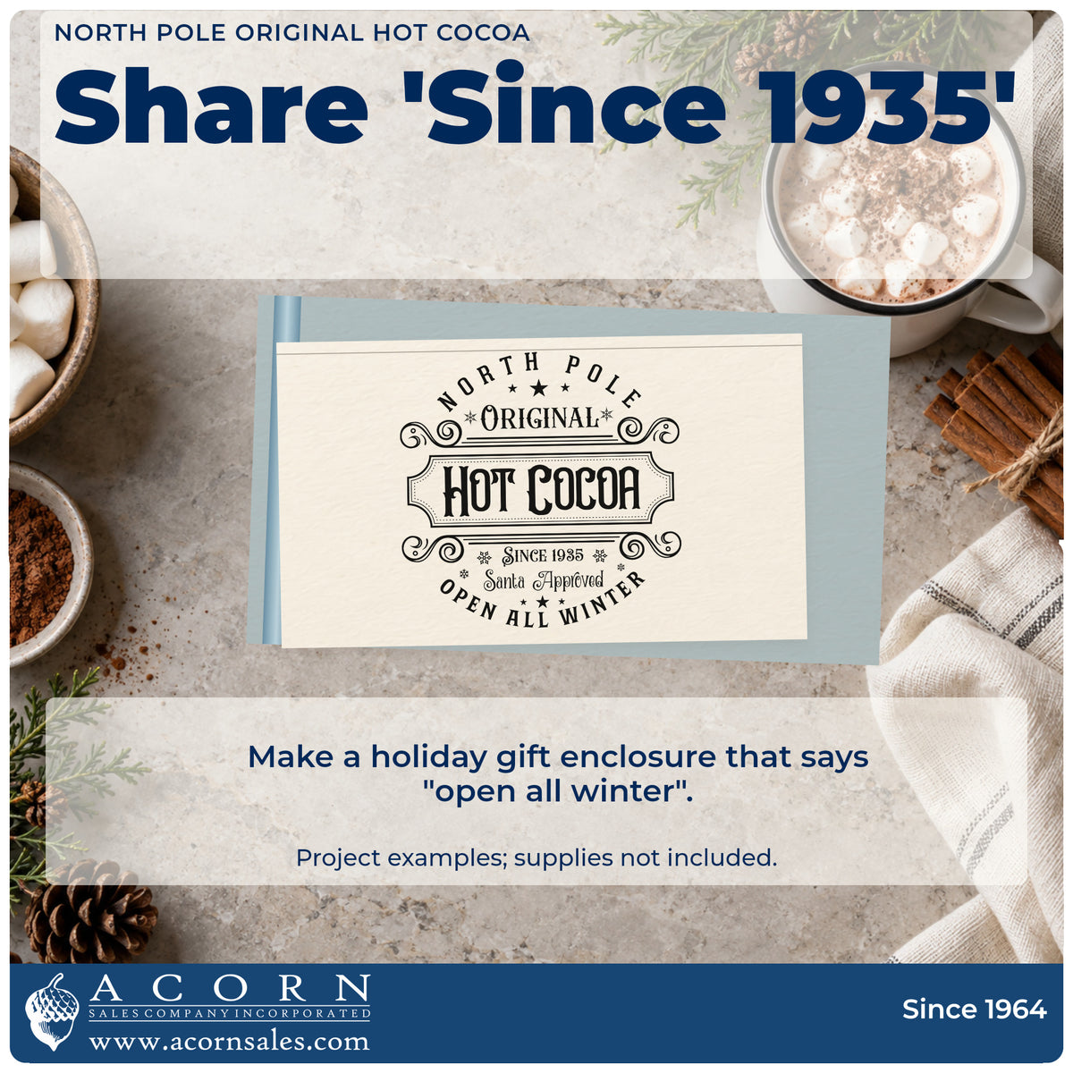 A finished handmade project stamped with the North Pole Original Hot Cocoa Lettering Stamp – Premium Vintage Pro Wooden, ideal for brand album page.