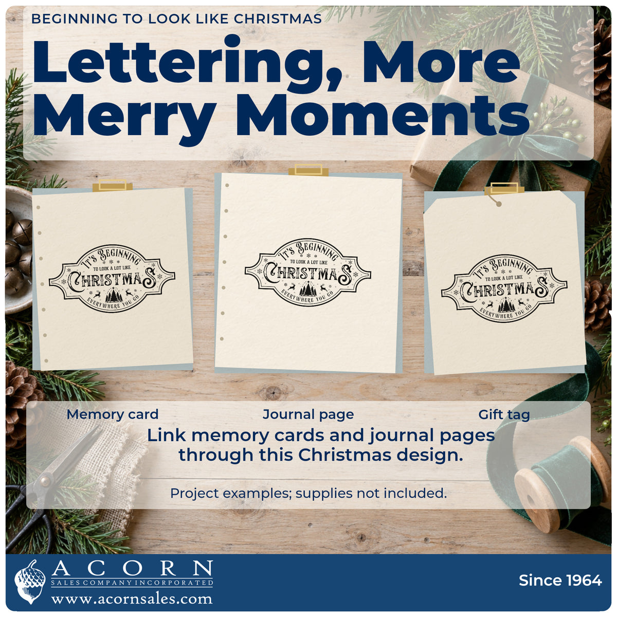Three project examples made with the Beginning To Look Like Christmas Hand Stamp – Duo, including setup order sheet.