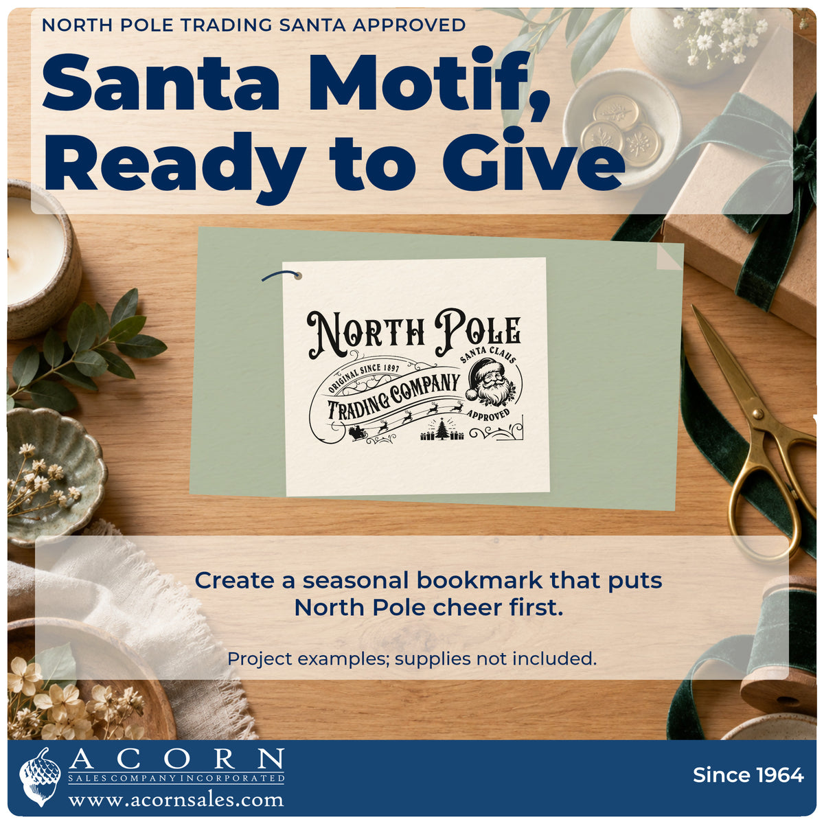 A finished handmade project stamped with the North Pole Trading Santa Approved Tree Motif Stamp – Premium Vintage Pro Wooden, ideal for approval album page.