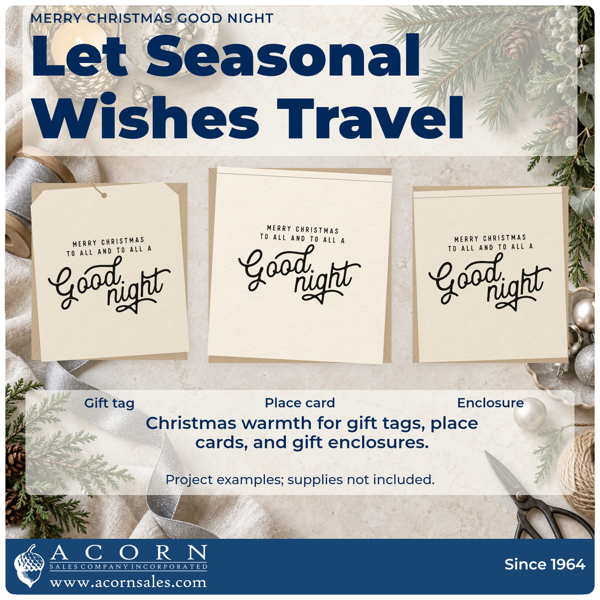 Three project examples made with the Merry Christmas Good Night Self-Inking Stamp, including reading log sheet.