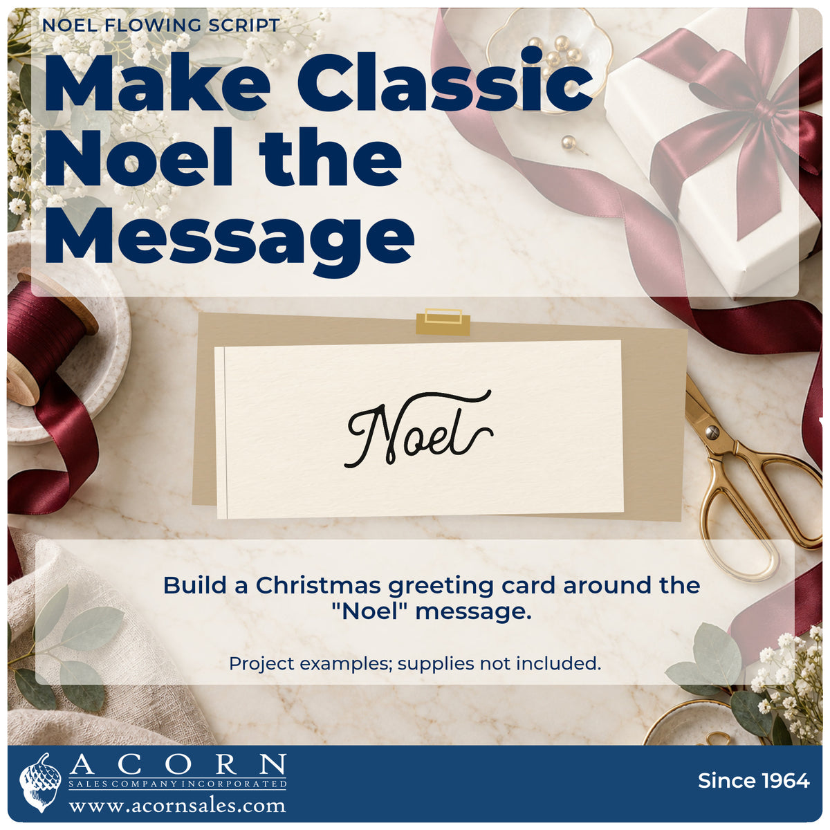 A finished handmade project stamped with the Premium Wooden Noel Flowing Script Stamp – Vintage Pro, ideal for wide spread album.