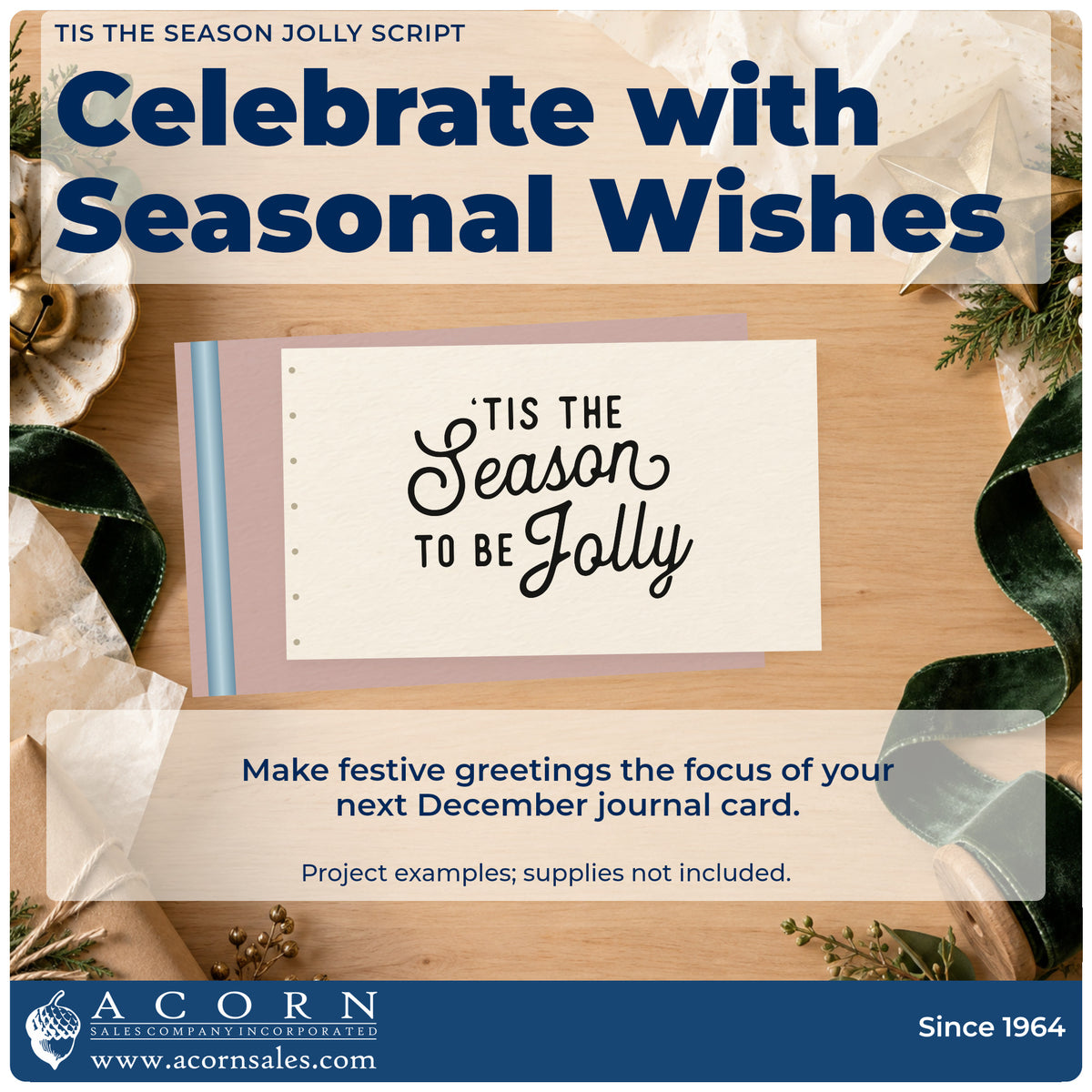 A finished handmade project stamped with the Vintage Pro Tis The Season Jolly Script Premium Wooden Stamp, ideal for flow cards.