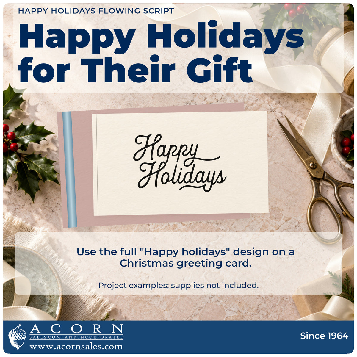 A finished handmade project stamped with the Happy Holidays Flowing Script Compact Pre-Inked Stamp – Slim, ideal for signature album page.
