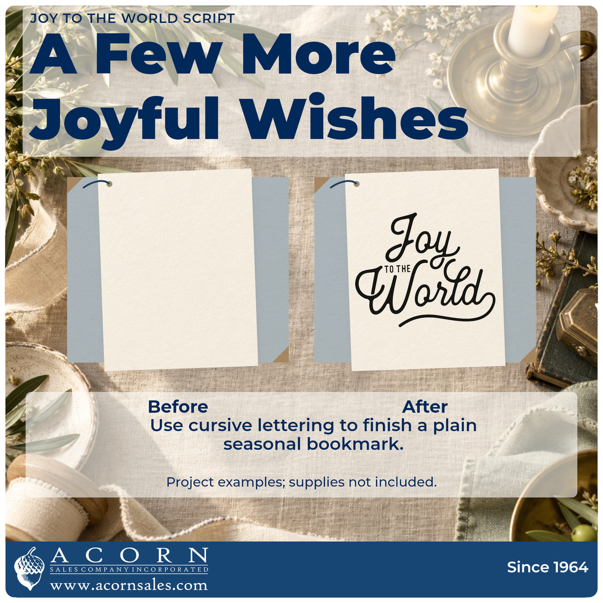 Before and after of a plain item finished with the Joy To The World Script Lettering Hand Stamp – Duo, a quick upgrade for framed big print.