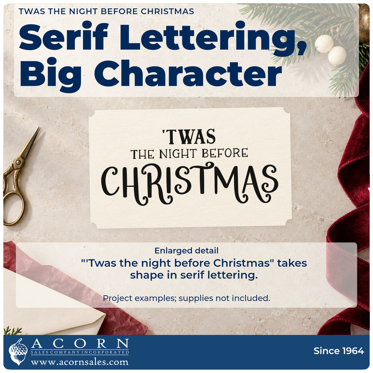 Enlarged detail of the Twas The Night Before Christmas Slim Pre-Inked Stamp imprint. The words "'Twas the night before Christmas" appear in stacked serif lettering with decorative capitals.