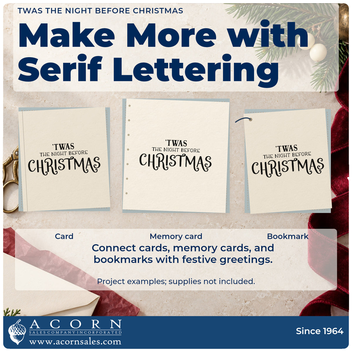 Three project examples made with the Vintage Pro Twas The Night Before Christmas Premium Wooden Stamp, including chapter head sheet.