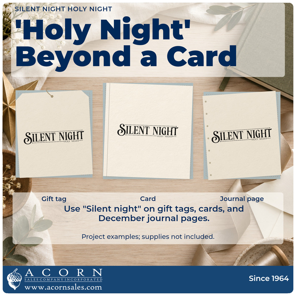 Three project examples made with the Silent Night Holy Night Pre-Inked Stamp – PSI, including order of worship sheet.