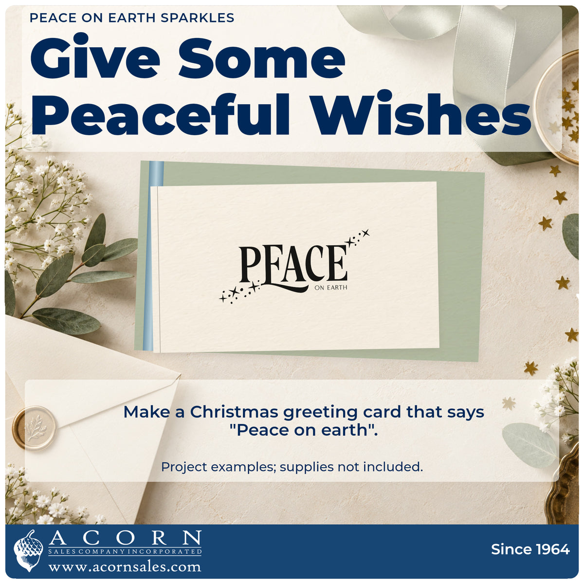 A finished handmade project stamped with the Peace On Earth Sparkles Serif Lettering Slim Pre-Inked Stamp, ideal for one word album page.