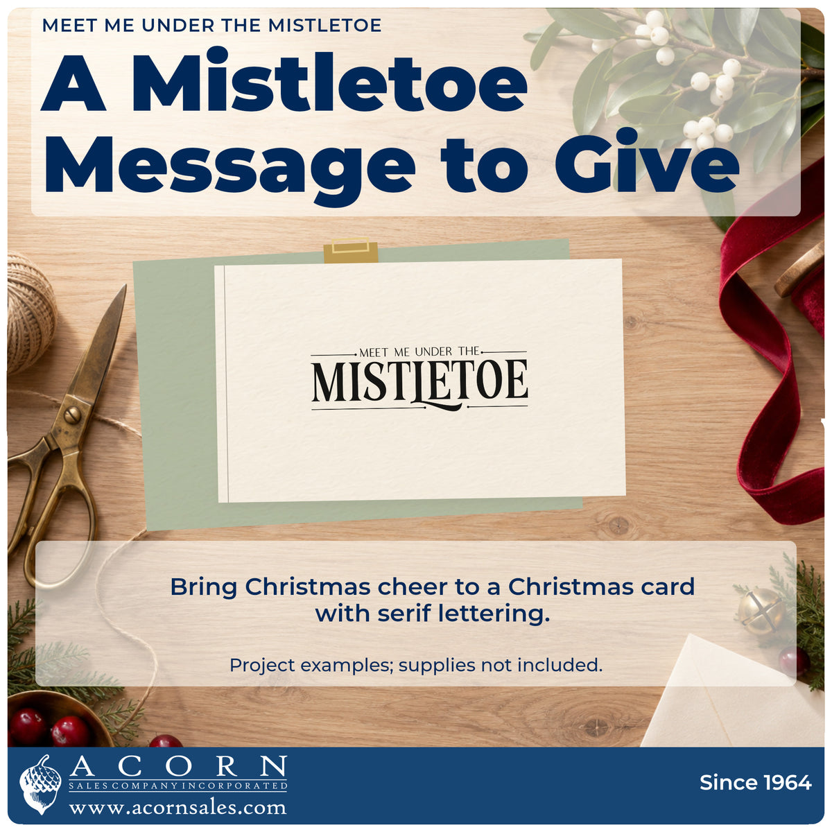 A finished handmade project stamped with the Meet Me Under The Mistletoe Serif Lettering Rubber Stamp – Duo Hand, ideal for suite sample album.