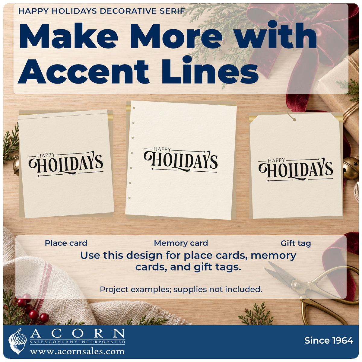 Three project examples made with the Happy Holidays PSI Pre-Inked Stamp, including mailing roster sheet.