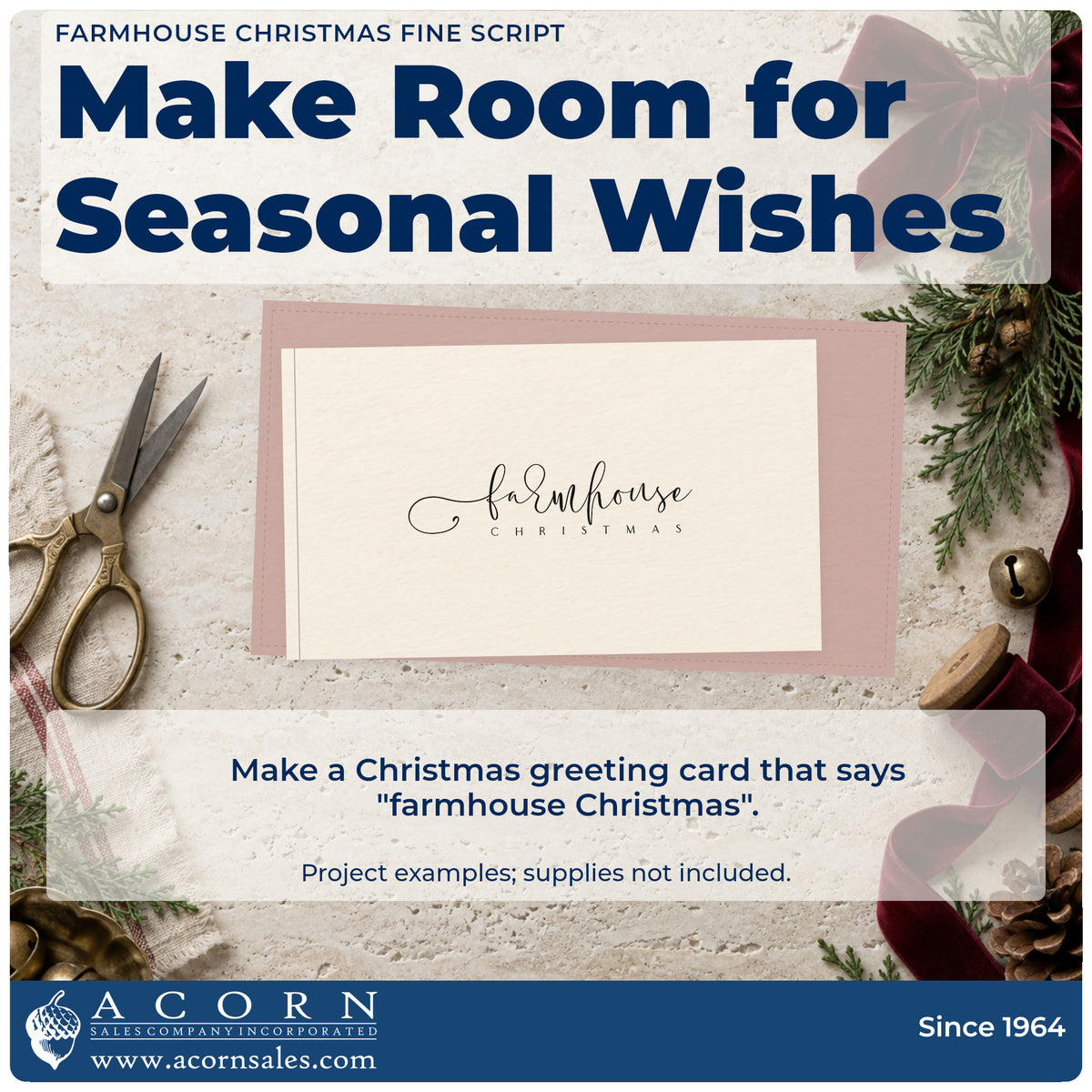 A finished handmade project stamped with the Farmhouse Christmas Pre-Inked Stamp – Slim, ideal for farmhouse album page.