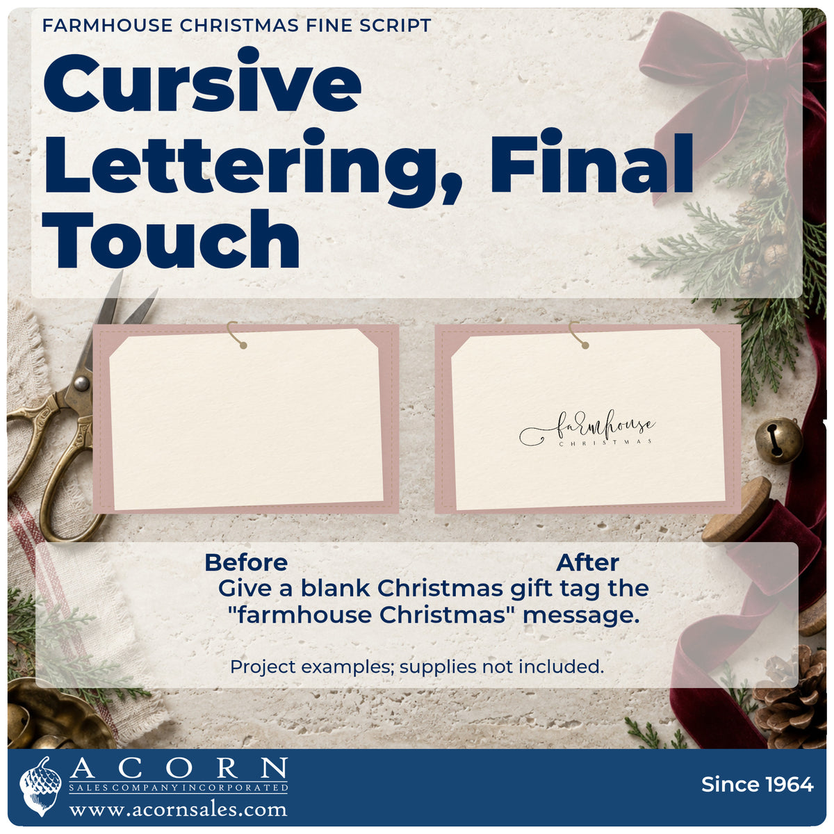 Before and after of a plain item finished with the Farmhouse Christmas Hand Stamp – Duo, a quick upgrade for framed shiplap wall.
