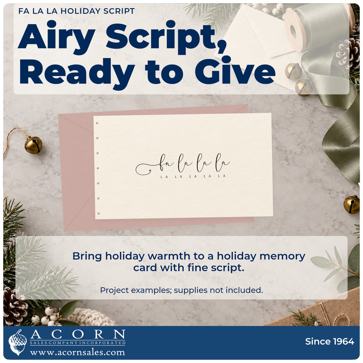 A finished handmade project stamped with the Fa La La Looping Holiday Script Rubber Stamp – Wood Handle, ideal for carol album page.