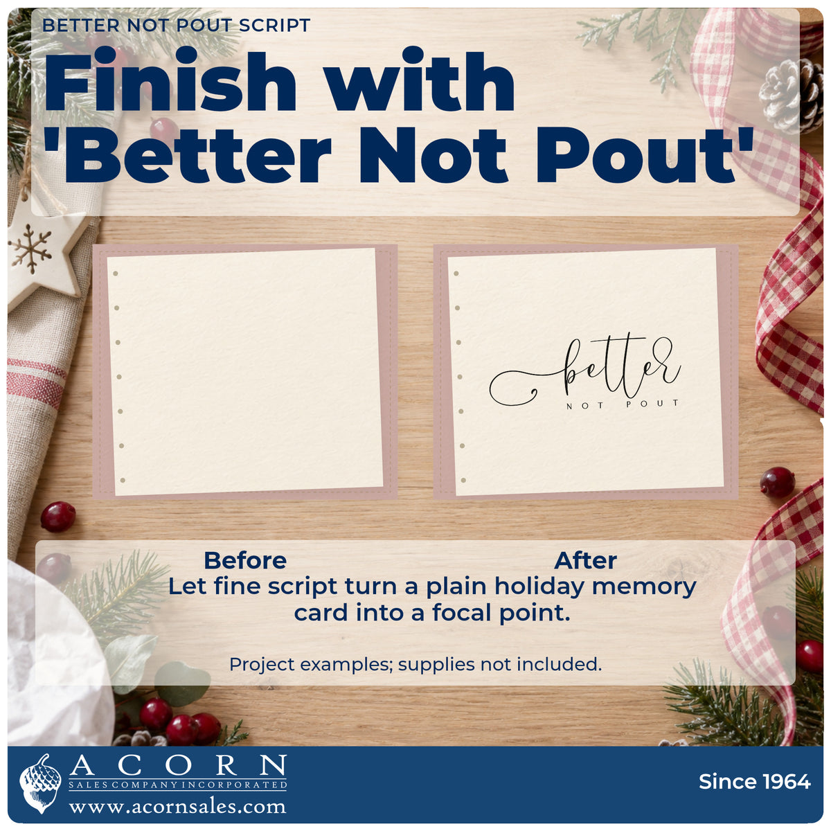 Before and after of a plain item finished with the Wood Handle Better Not Pout Letter Art Rubber Stamp, a quick upgrade for framed photo ledge.