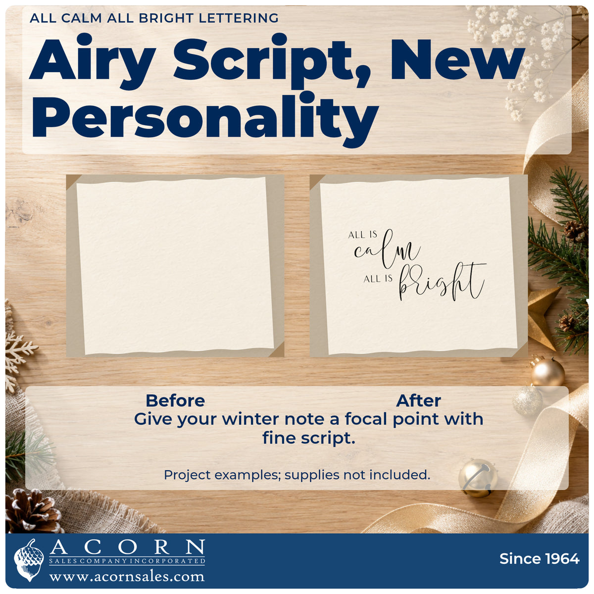Before and after of a plain item finished with the All Calm All Bright Word Art Pre-Inked Stamp – Slim, a quick upgrade for framed pattern print.