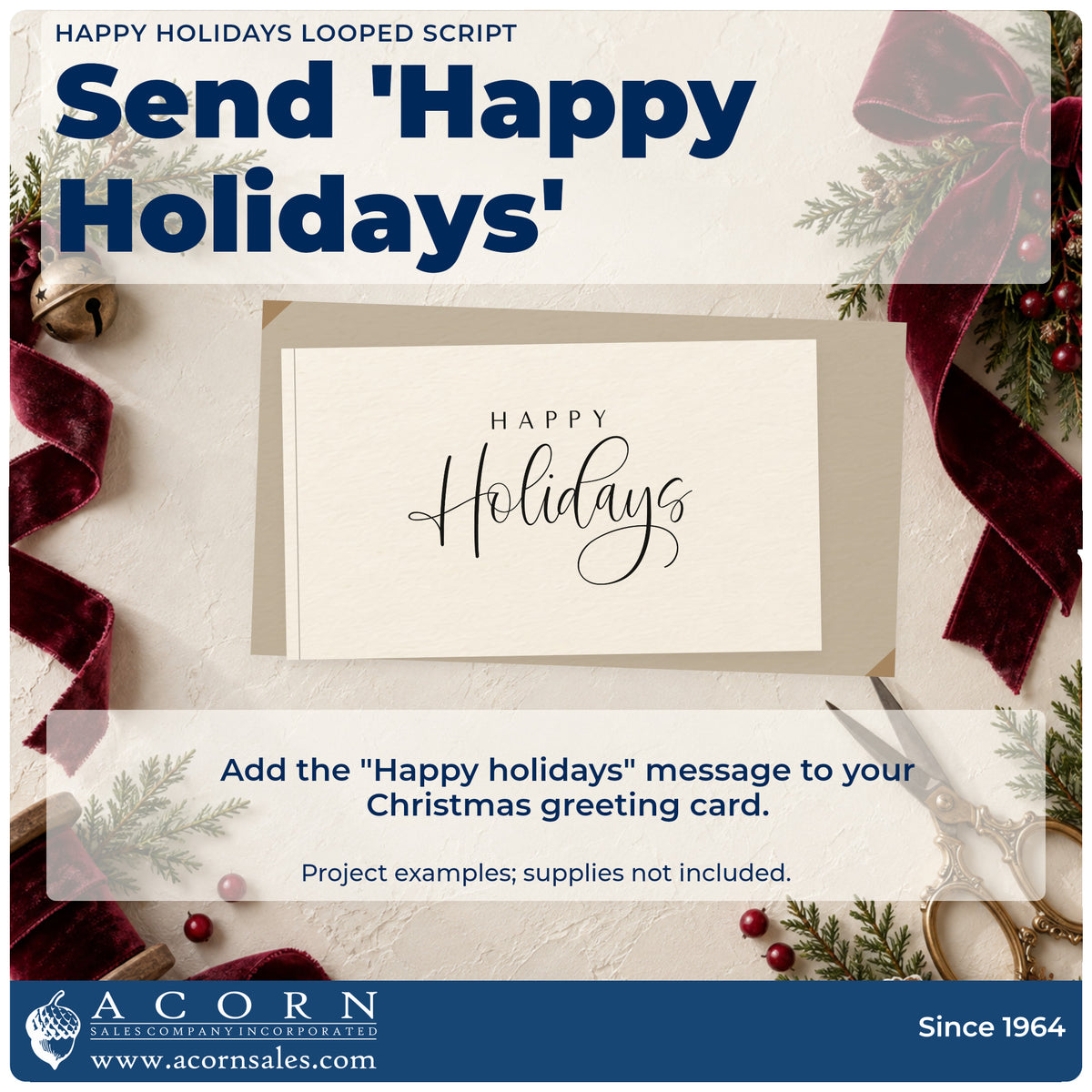A finished handmade project stamped with the Premium Wooden Happy Holidays Looped Script Lettering Stamp – Vintage Pro, ideal for sign off album page.