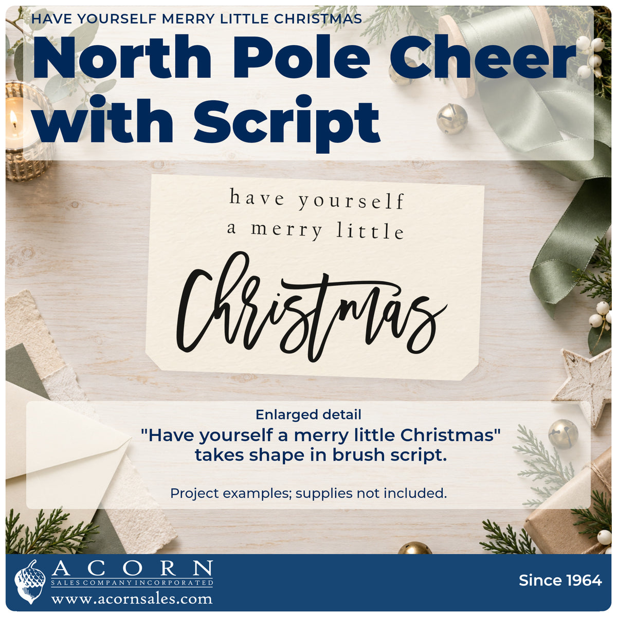 Enlarged detail of the Have Yourself A Merry Little Christmas Script Lettering Stamp – PSI Pre-Inked imprint. The phrase "Have yourself a merry little Christmas" uses small spaced text above a large brush-script word.