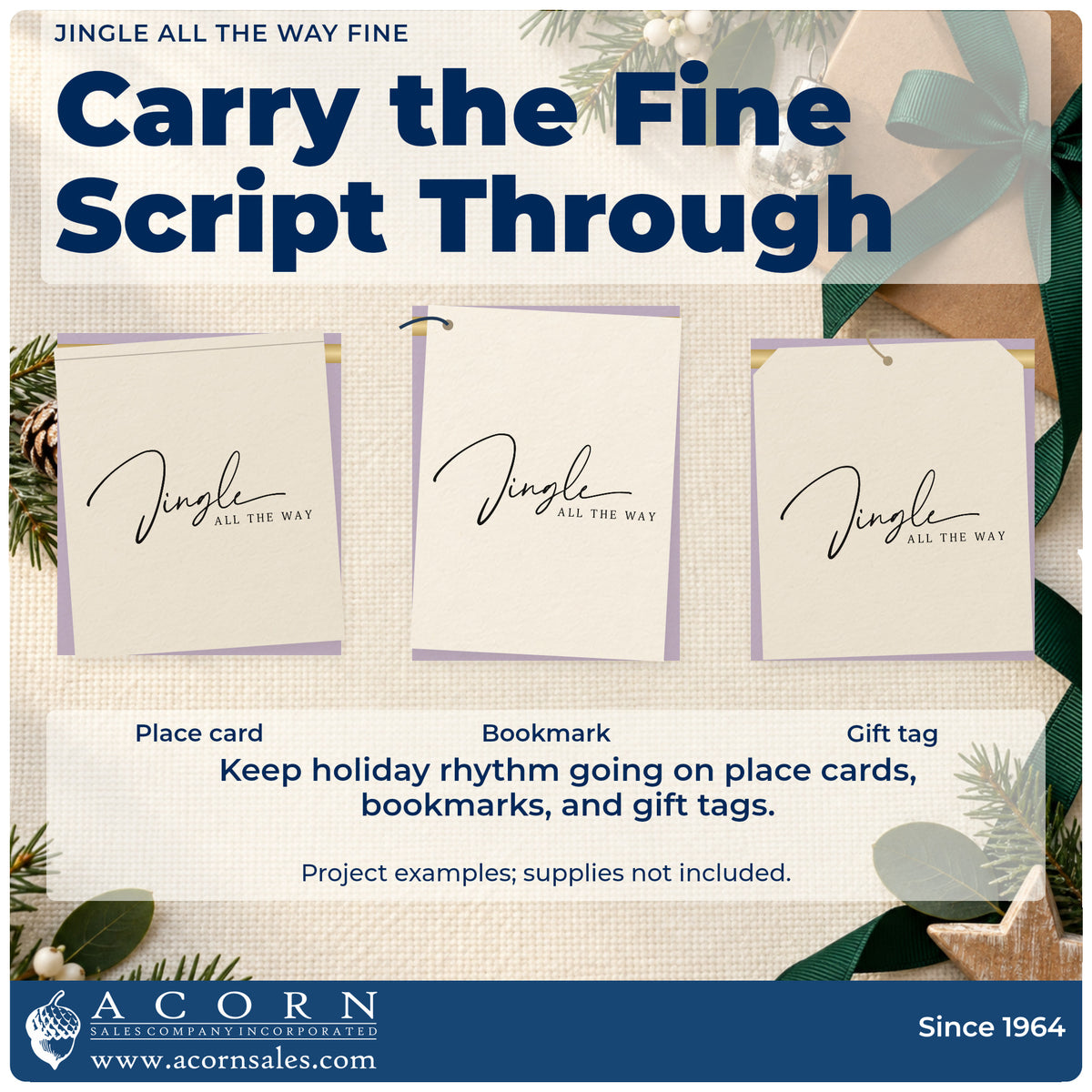 Three project examples made with the Jingle All The Way Fine Slim Pre-Inked Stamp, including slim note header.