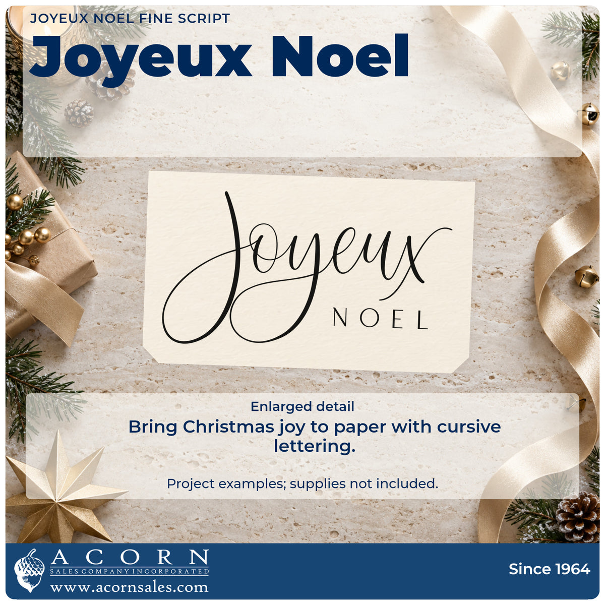 Enlarged detail of the Pre-Inked Joyeux Noel Stamp – PSI imprint. The greeting "Joyeux Noel" combines a large cursive word with small widely spaced capitals.