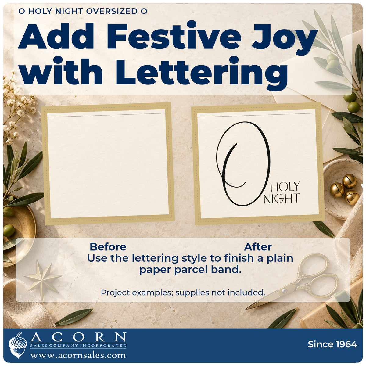 Before and after of a plain item finished with the O Holy Night Flourished O Self-Inking Craft Stamp, a quick upgrade for framed letter print.