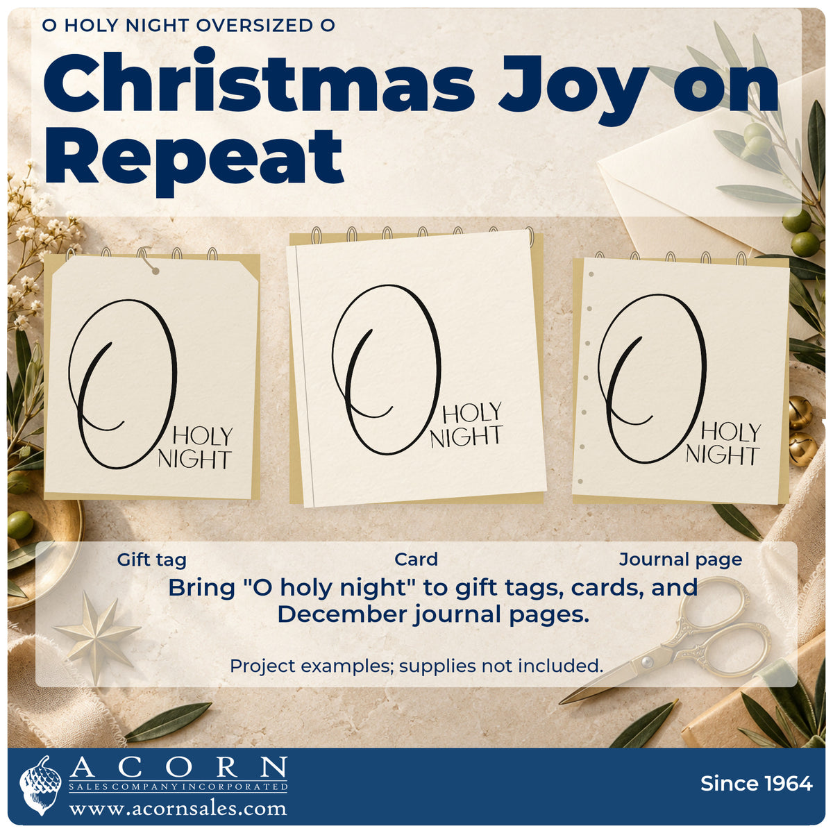 Three project examples made with the O Holy Night Flourished O Pre-Inked Stamp – PSI, including chapter drop sheet.