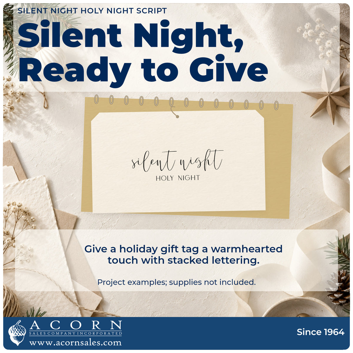 A finished handmade project stamped with the Silent Night Holy Night Script Lettering Self-Inking Stamp, ideal for evening album page.