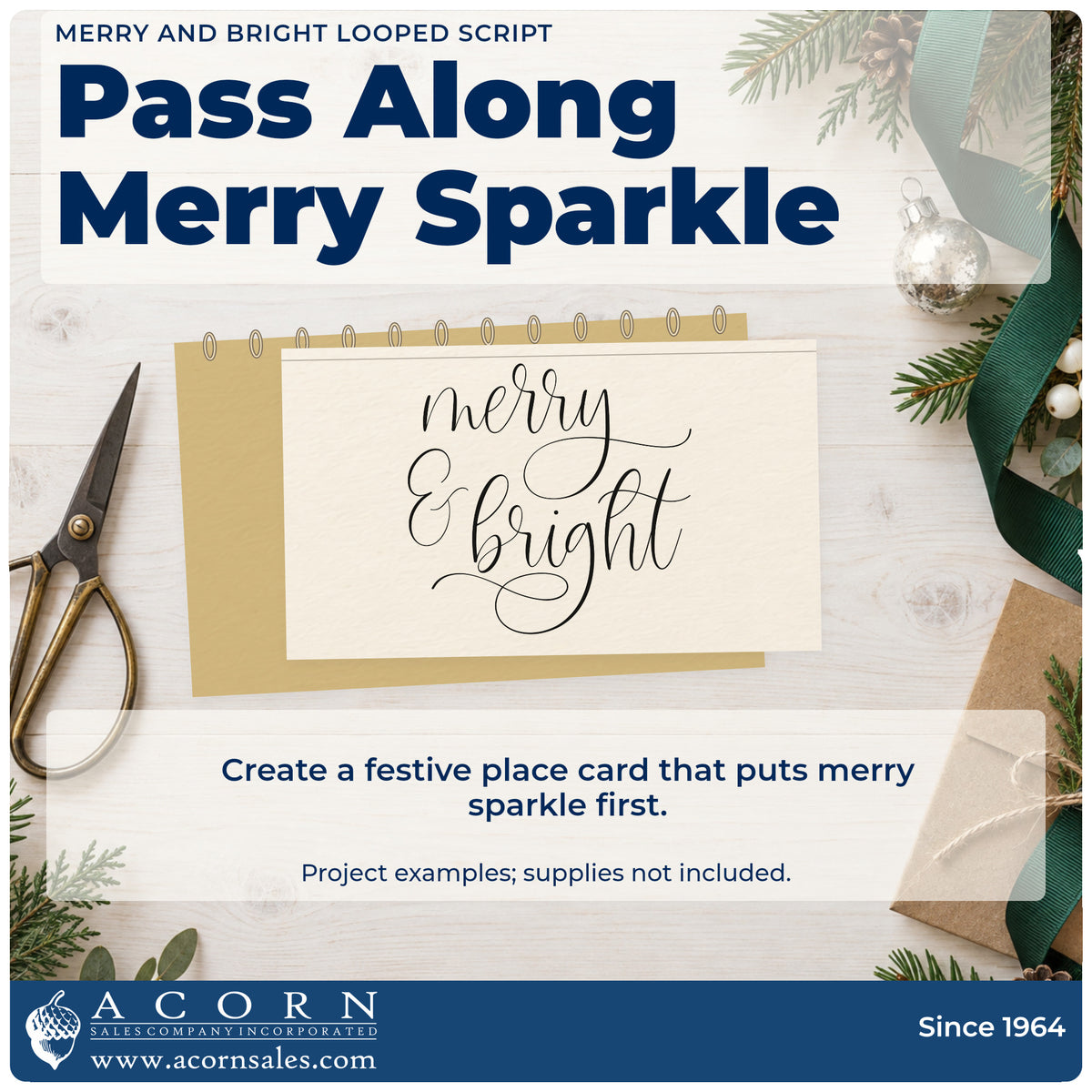 A finished handmade project stamped with the Merry And Bright Looped Script Stamp – Duo Hand, ideal for practice album page.