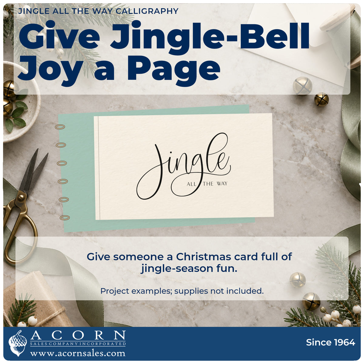 A finished handmade project stamped with the Jingle All The Way Calligraphy Slim Pre-Inked Stamp, ideal for loop study album.