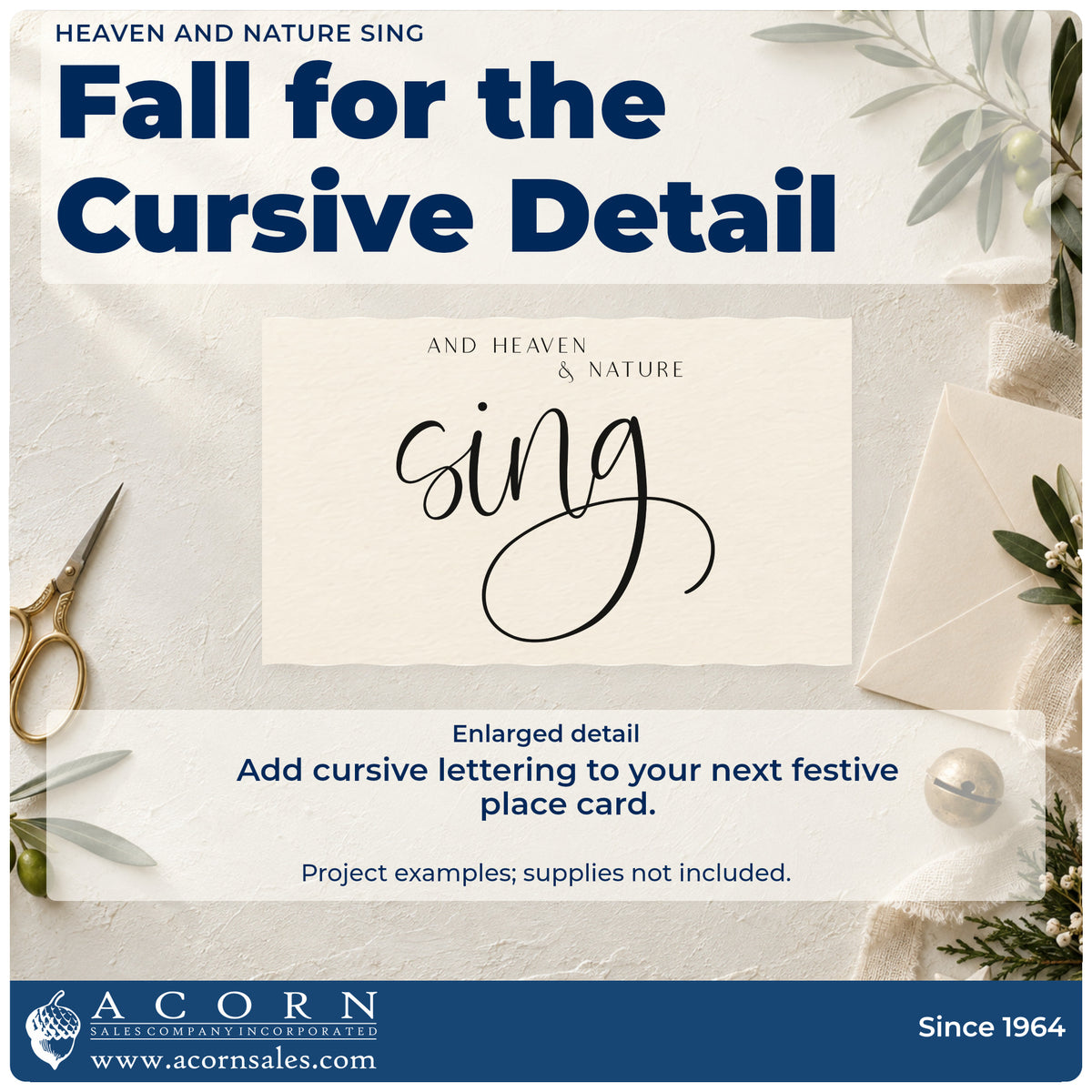 Enlarged detail of the Premium Wooden Heaven And Nature Sing Lettering Stamp – Vintage Pro imprint. The words "And heaven & nature sing" feature a large cursive "sing" with an extended loop.