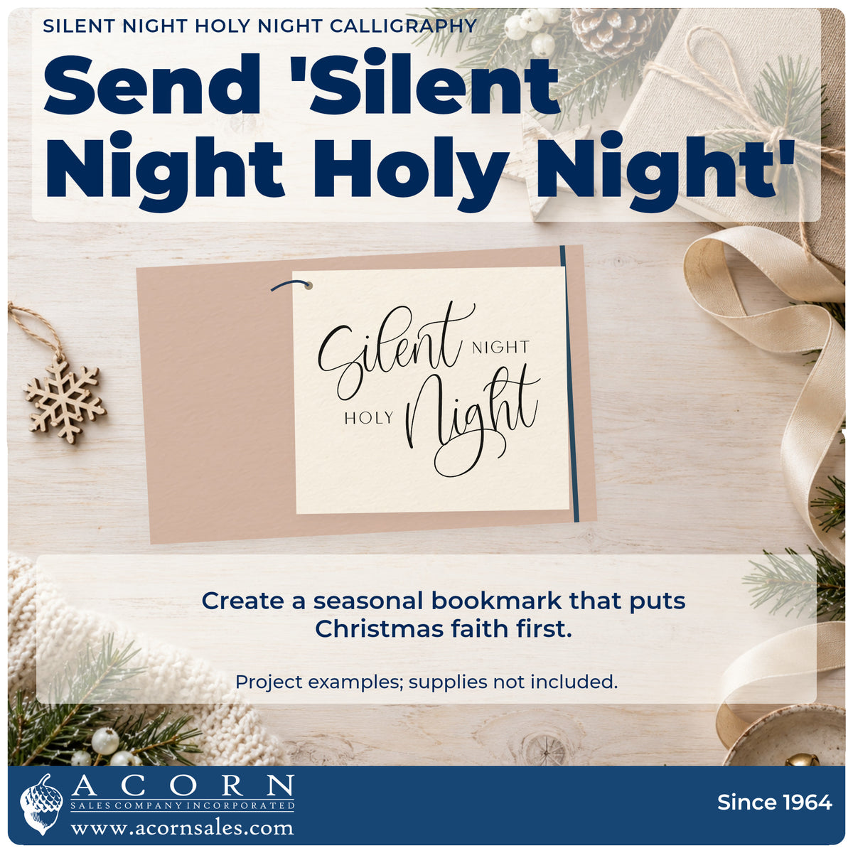 A finished handmade project stamped with the Slim Pre-Inked Silent Night Holy Night Calligraphy Stamp, ideal for verse album page.