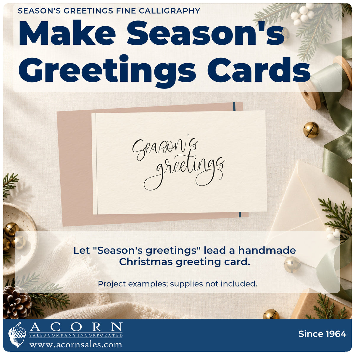 A finished handmade project stamped with the Season's Greetings Fine Calligraphy Slim Pre-Inked Stamp, ideal for sample album page.