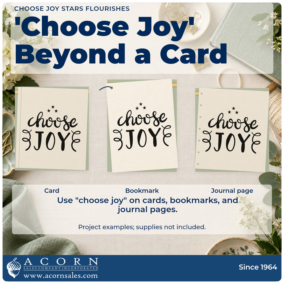Three project examples made with the Choose Joy Star Accents PSI Pre-Inked Stamp, including daily entry sheet.