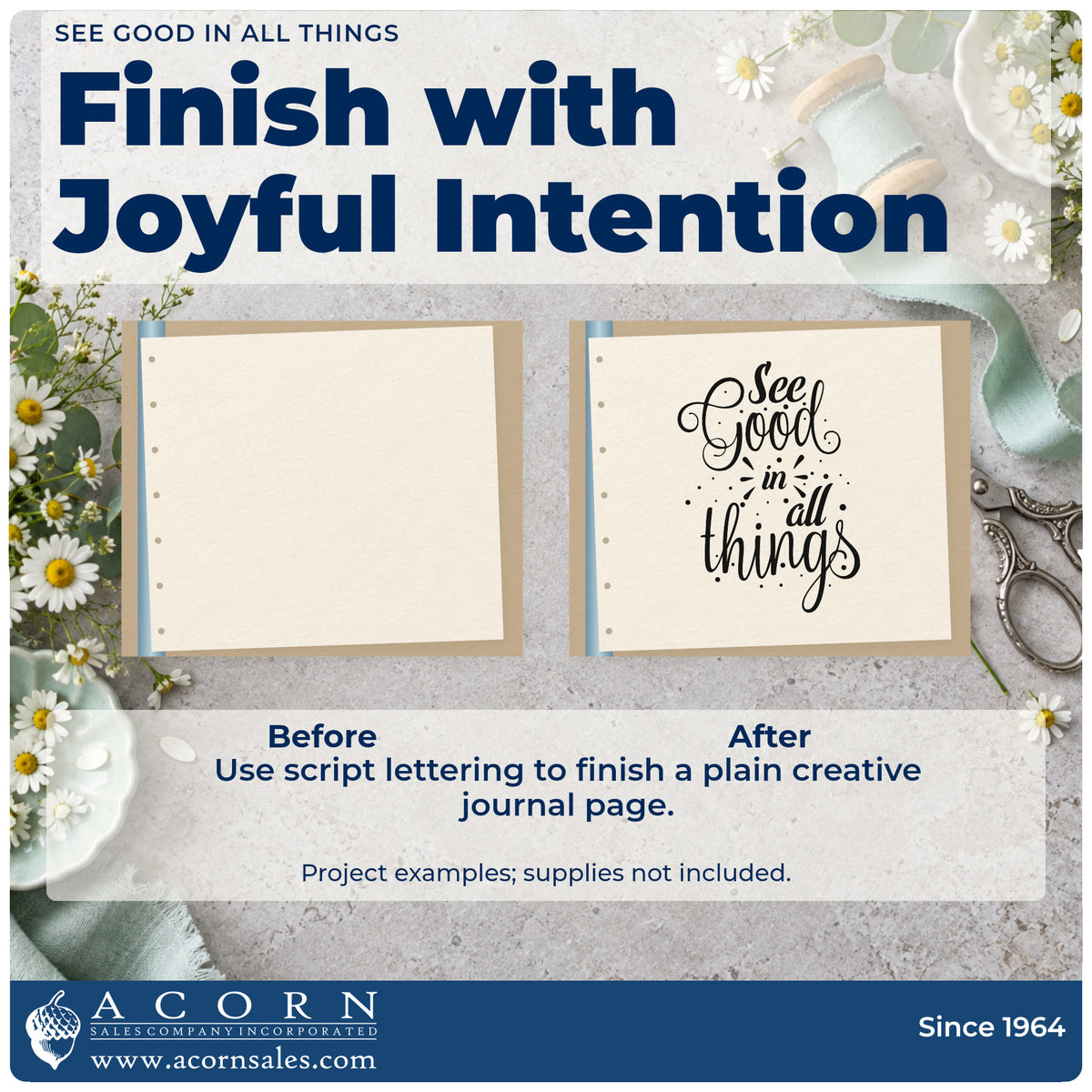 Before and after of a plain item finished with the See Good In All Things Script Lettering Craft Stamp – Self-Inking, a quick upgrade for framed entry hall.