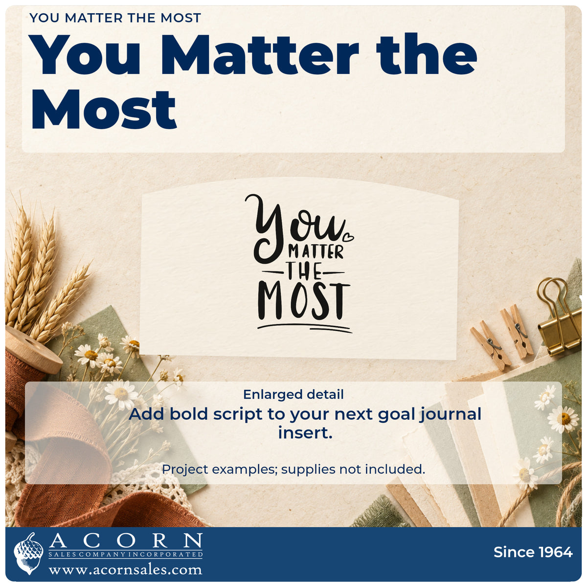 Enlarged detail of the You Matter The Most Rubber Stamp – Duo Hand imprint. The words "You matter the most" combine bold script and capitals with a heart and underlines.