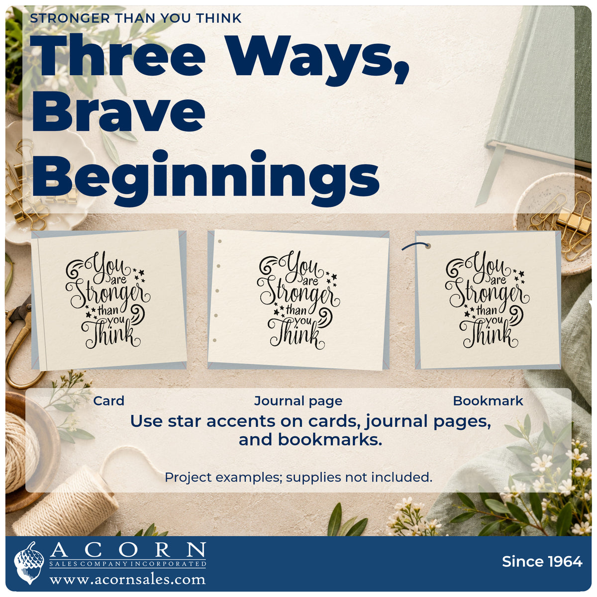 Three project examples made with the Stronger Than You Think Hand Stamp – Duo, including weekly mile sheet.