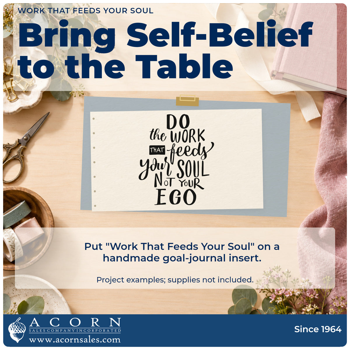 A finished handmade project stamped with the Work That Feeds Your Soul Craft Stamp – Self-Inking, ideal for studio album page.