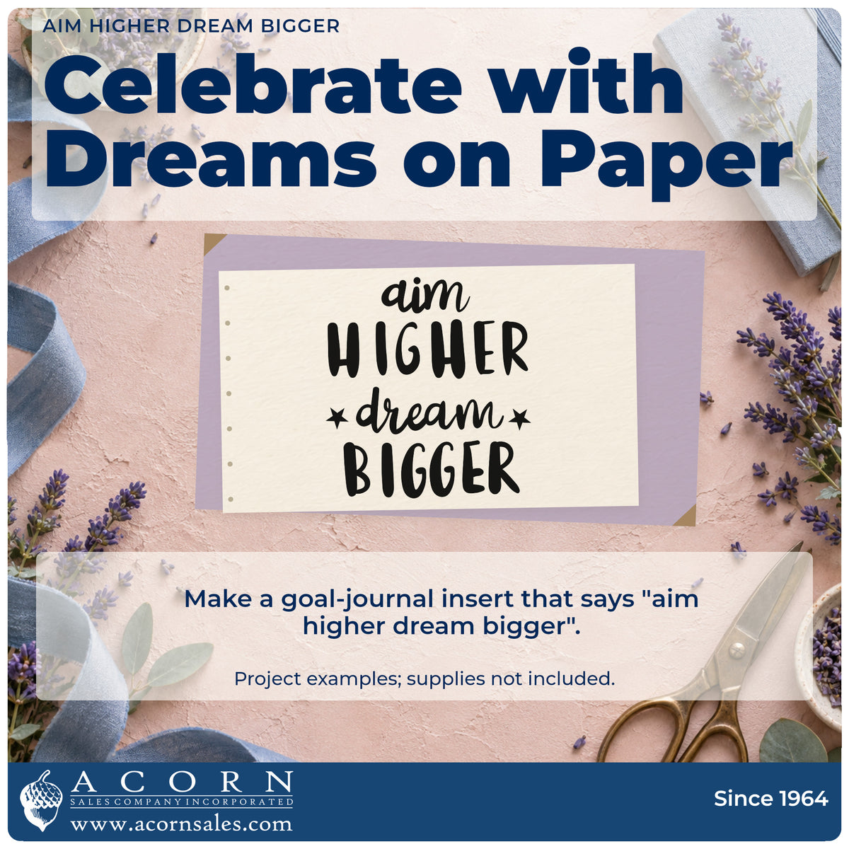 A finished handmade project stamped with the Aim Higher Dream Bigger With Stars Rubber Stamp – Wood Handle, ideal for launch album page.