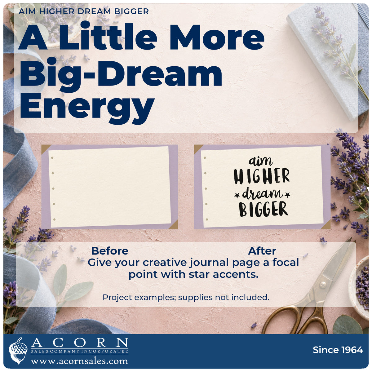 Before and after of a plain item finished with the Aim Higher Dream Bigger With Stars Stamp – Slim Pre-Inked, a quick upgrade for framed club room.