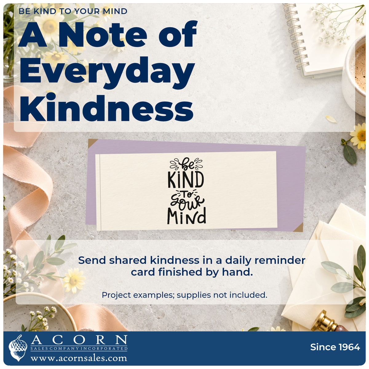 A finished handmade project stamped with the Pre-Inked Be Kind To Your Mind Lettering Stamp – PSI, ideal for quiet album page.