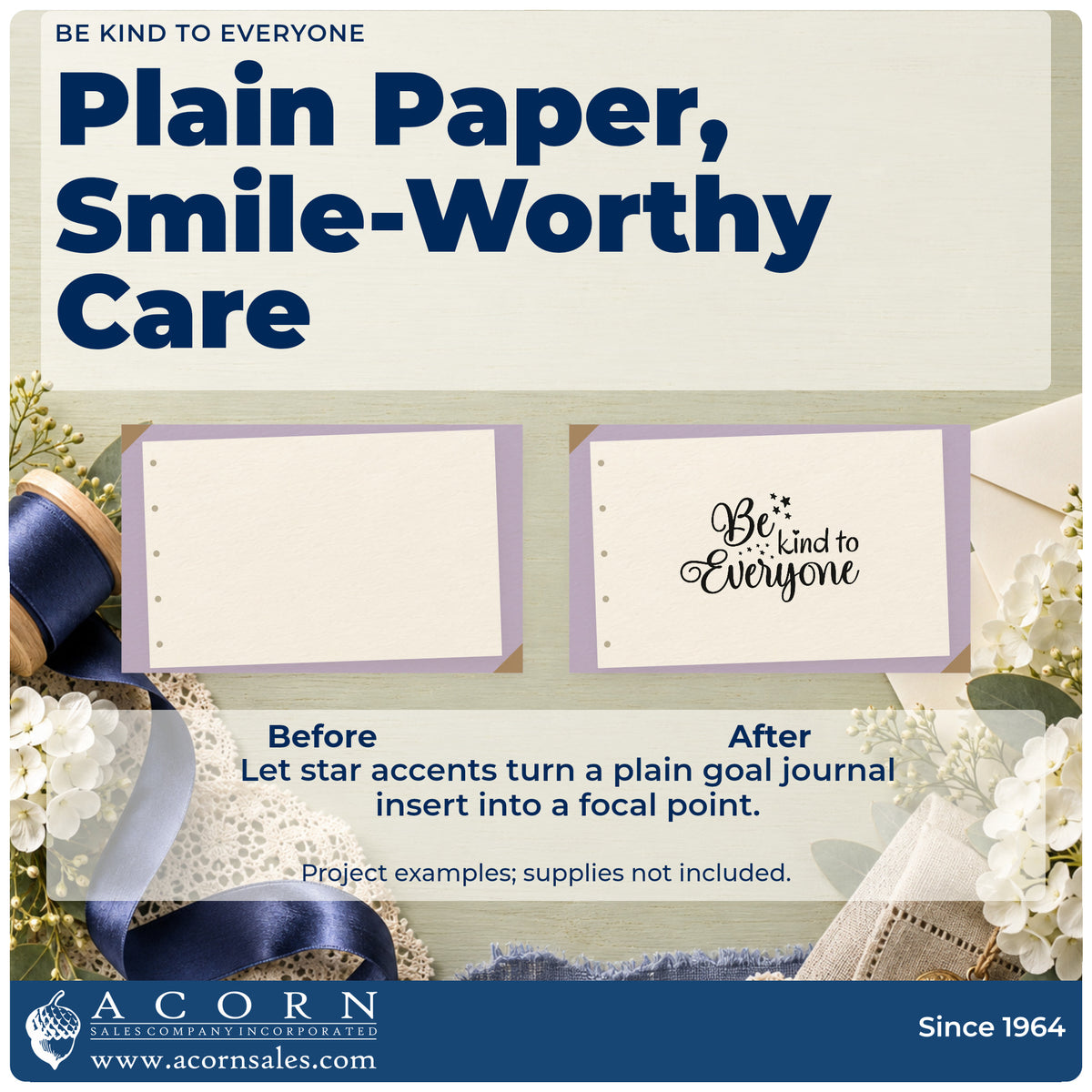 Before and after of a plain item finished with the Be Kind To Everyone Stamp – Wood Handle, a quick upgrade for framed reading nook.