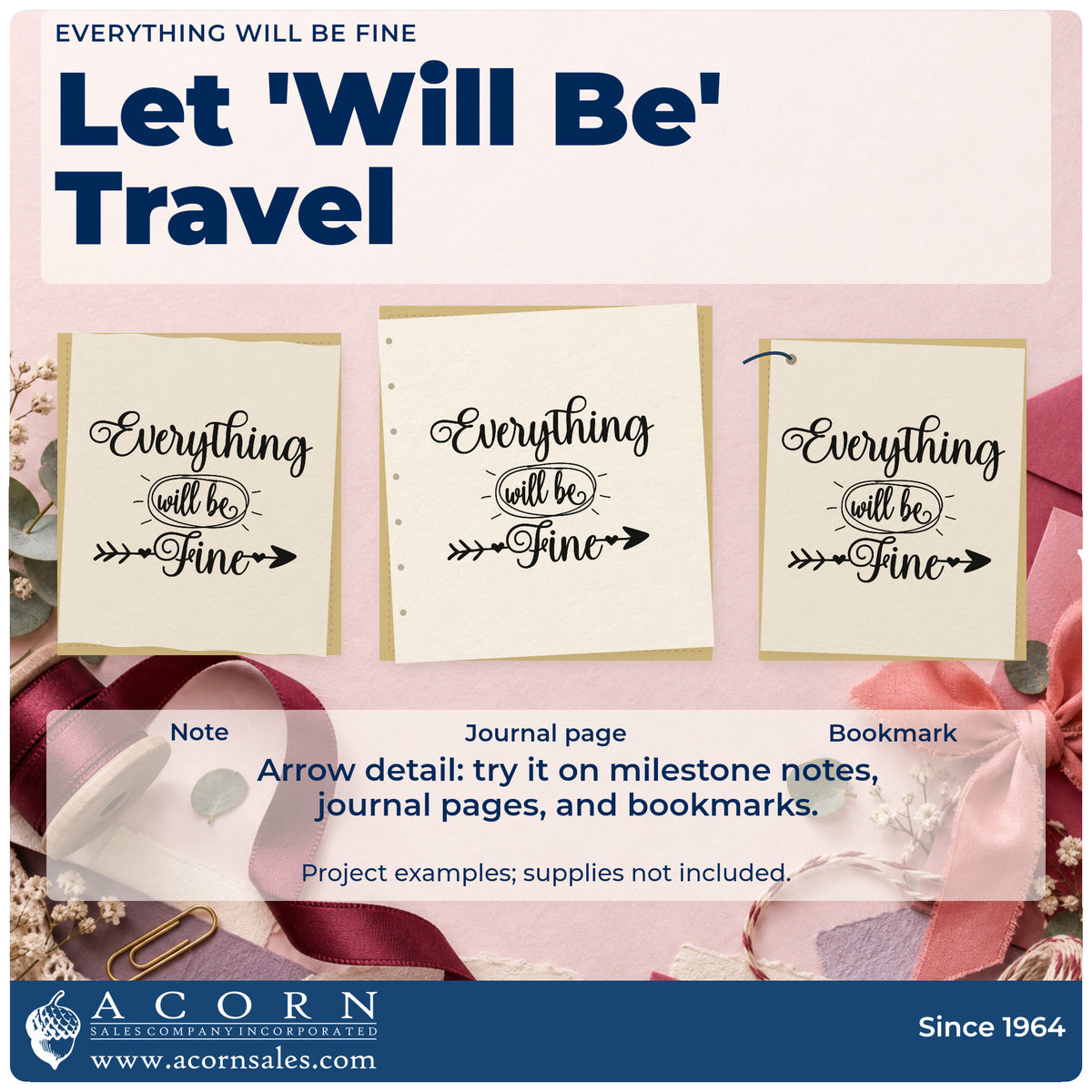 Three project examples made with the Everything Will Be Fine Self-Inking Craft Stamp, including feed time sheet.