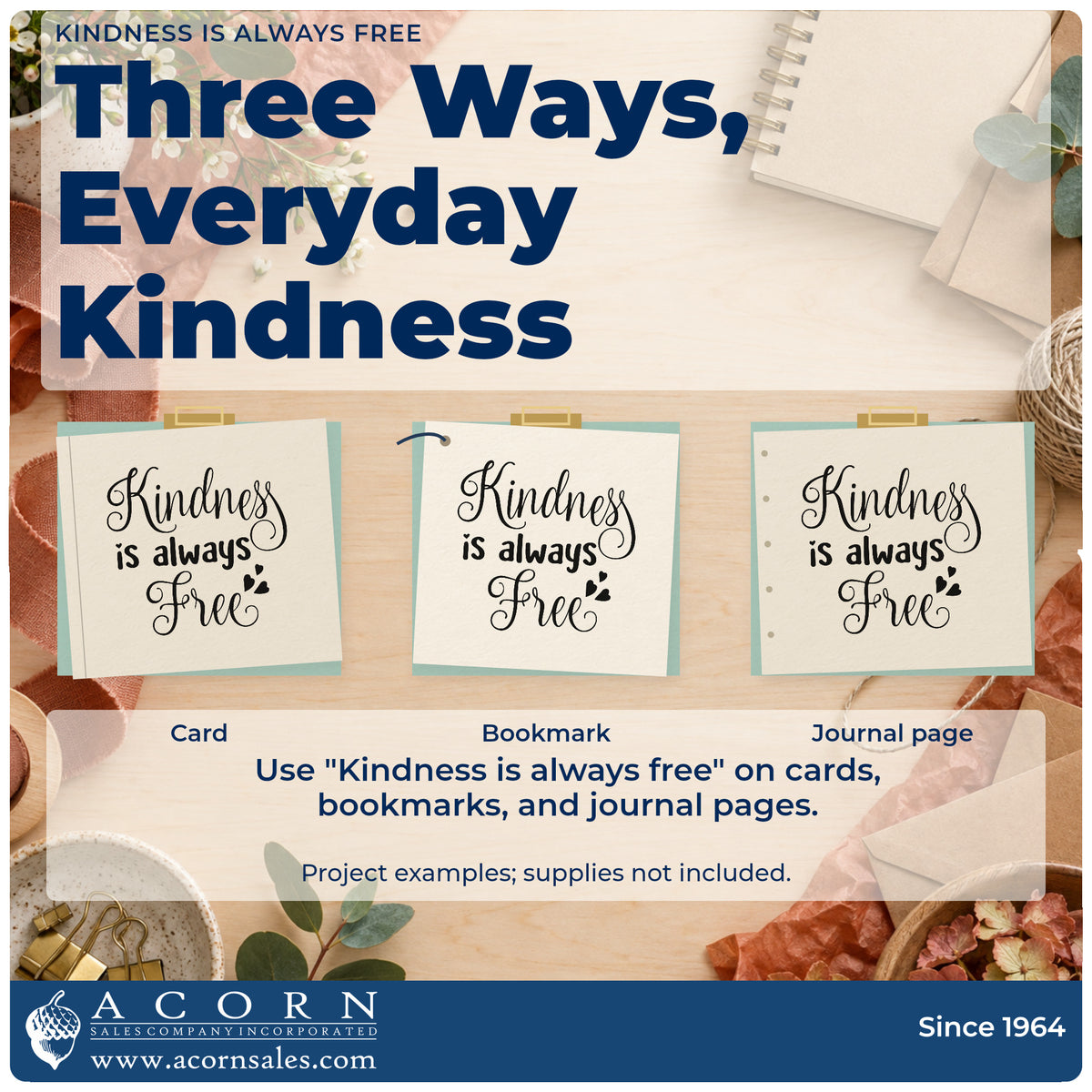 Three project examples made with the Kindness Is Always Free With Hearts Rubber Stamp – Wood Handle, including shift signup sheet.