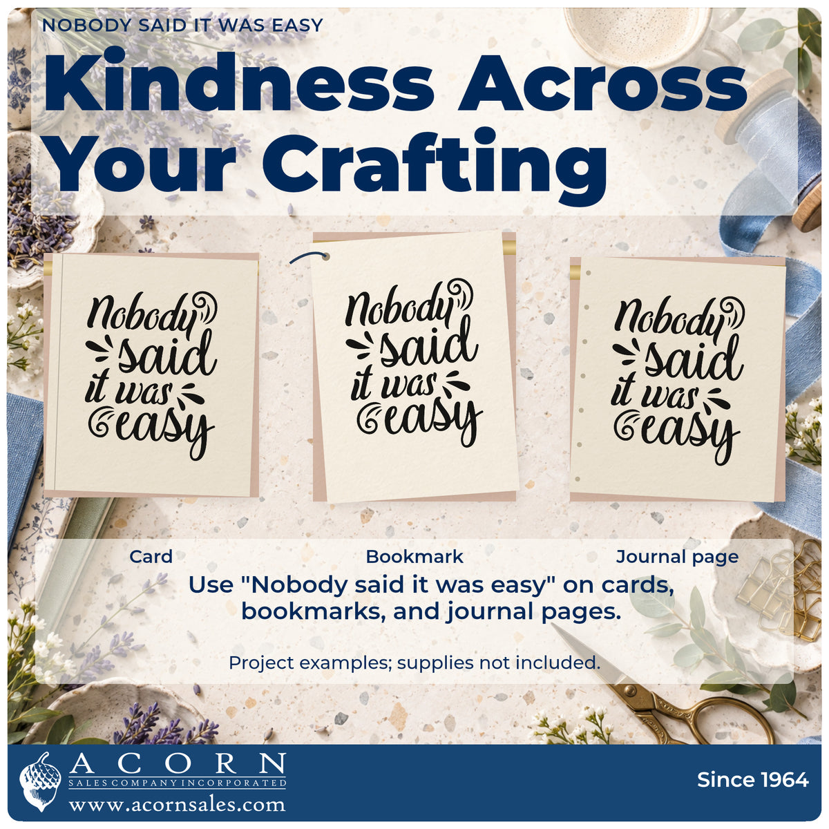 Three project examples made with the Nobody Said It Was Easy Script Lettering Stamp – Premium Vintage Pro Wooden, including route tick sheet.